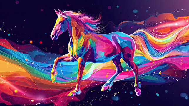 Elegant colorful 3d abstraction horse zodiac	