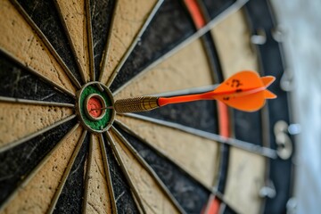 A dart on center of dart board background