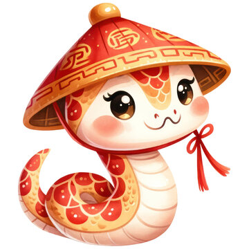 Cute Snake Chinese Zodiac Animal Calendar, Watercolor, Chinese New Year, Celebration, Isolated on Transparent Background. Generative AI