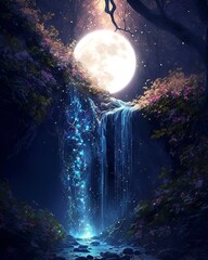moon over the sea.moon over the water fall.