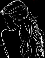girl with hair hand painting.A detailed drawing of a woman with long flowing hair. This versatile image can be used for various purposes.