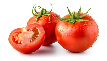 Tomatoes and half tomato isolated on white