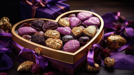Obraz na płótnie Canvas Loving Chocolates in Heart Shapes, Exquisitely Presented in a Special Signature Box Set