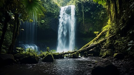 Large waterfall in the middle of a jungle