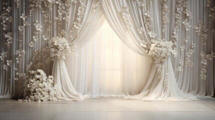 White curtain with flowers on it