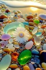 stones on the beach.Bright and colourful beach filled with beautiful marbles and stones.