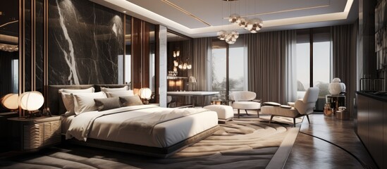 Fototapeta na wymiar Luxurious modern design in a hotel room for two people.