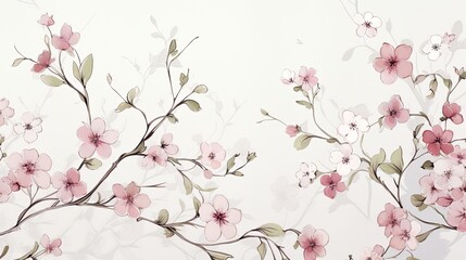 Delicate Hand-Drawn Watercolor Flowers Scattered on Clean White Canvas