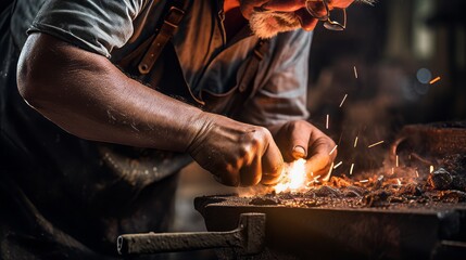 Blacksmith crafting decorative piece