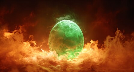 a green egg is in a fire