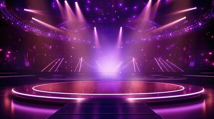 spotlight stage purple background illustration performance theater, drama concert, show production...