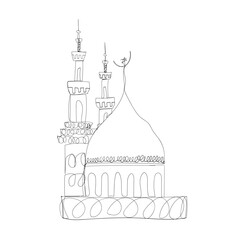 Continuous Line Drawing Mosque, a Symbol Islamic. Free Images, Photos, Pictures. Illustration Icon Vector
