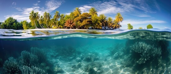 Fototapeta na wymiar El Nino causes light-colored coral in shallow water, French Polynesia, Pacific Ocean.