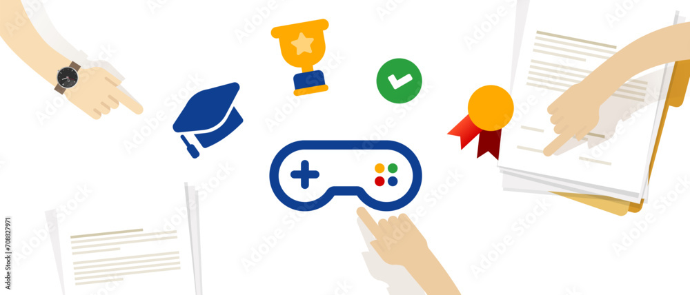Poster gamification interactive team game application fun together concept interactive icon set