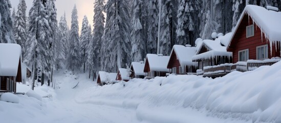 Hillside cabins in winter park.
