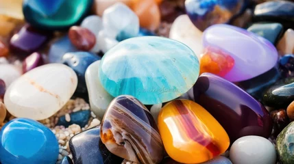 Foto op Canvas Beach gemstones, precious colorful stones close up background texture, Generative AI © tonstock