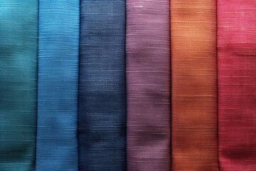 Group of multi colors satin, linen textiles, jeans fabric curves wave lines background texture for web design , banner , business concept. Generative AI