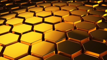 Seamless Golden Hexagonal Pattern on a Dark Background Reflecting Luxury and Elegance