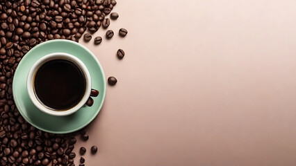 cup of coffee with beans and Solid Color Background, Generative AI