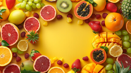 Citrus and Berries on Sunny Yellow Backdrop