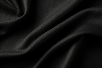 Fototapeta premium Black satin, linen textiles, jeans fabric curves wave lines background texture for web design , banner , business concept. Generative AI