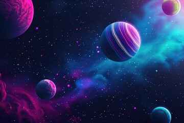 Fantasy Cosmos with Colorful Planets in Vibrant Galactic Space