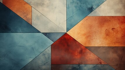 Abstract vintage background illustration of colorful geometry shapes in grunge color texture, Generative AI