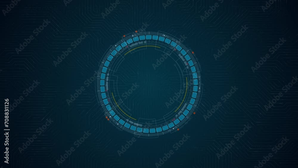 Poster motion graphic of blue digital circle futuristic hud elements with rotation circle head up display t