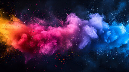 abstract powder splatted background.Colorful powder on a dark background. generative ai