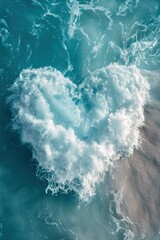 Heart shaped wave in the light blue sea - obrazy, fototapety, plakaty