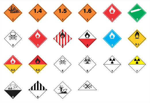 ghs hazardous, transport icon, warning symbol ghs - sga safety sign, pictogram, explosive, gases, flammable liquids and solids,oxidizing, comburent, organic peroxides, toxic, corrosive, infectious
