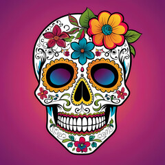 Sugar skull with flower perfect for t shirt design or clothing/apparel branding, tattoo, poster. Graphic design ready to print.