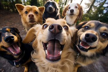 a group of cute dogs taking selfies
