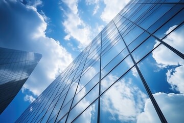 Fototapeta na wymiar Blue sky and modern glass skyscraper buildings reflecting clouds
