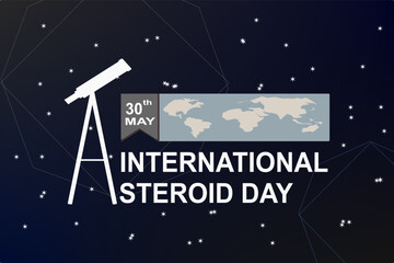 International world holiday Asteroid Day. Space background banner of night starry sky with meteorite with fire.