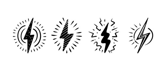 Hand drawn vector doodle electric lightning symbol sketch. thunder, vector illustration