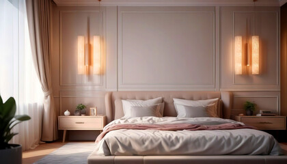 Fototapeta na wymiar Interior design of modern elegant bedroom