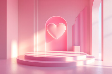 pastel color of display for product, heart shape for love and valentine's day