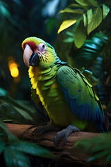 Fototapeta premium Beautiful colorful macaw parrot sitting on a tree branch.
