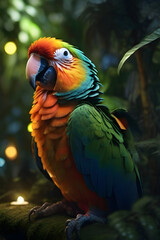 Fototapeta premium Beautiful colorful macaw parrot sitting on a tree branch.