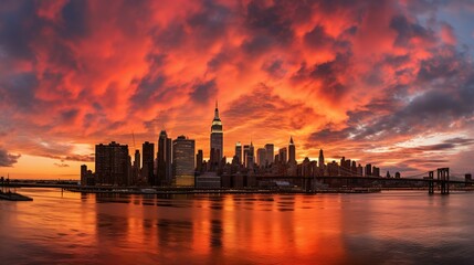 New York city sunset panorama