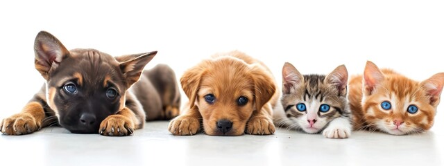 Veterinary examination of dogs and cats, Puppy and kitten at the veterinarian. Animal clinic. Pet screening and vaccinations, Healthcare