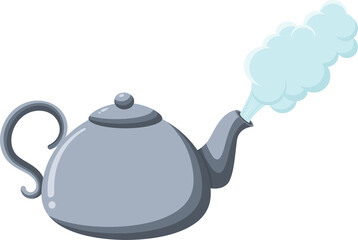 Steaming boiling teapot kettle with transparent background