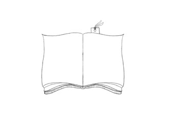 手描き開いた本のフレーム白黒イラスト