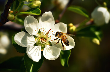 Bee on a white flower