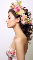 Young beautiful woman with flowers in her hair