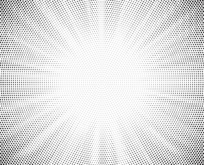 Halftone gradient sun rays pattern. abstract halftone vector dots background. monochrome dots pattern. pop art, comic small dots. star rays halftone poster. shine, explosion. sunrise rays background.	