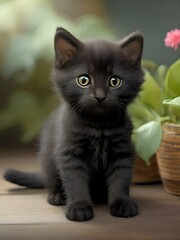 Obraz premium cute little black baby cat