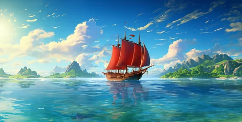 Foto op Plexiglas ship in the sea, ship in the sky, beautiful sailboat glorious day digit © Yasir