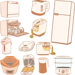 Cookware appliance doodle style with color 